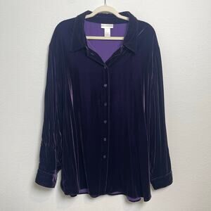 Soft Surroundings Purple Velvet Button Down Blouse Women’s 3X Luxe Stretch Top